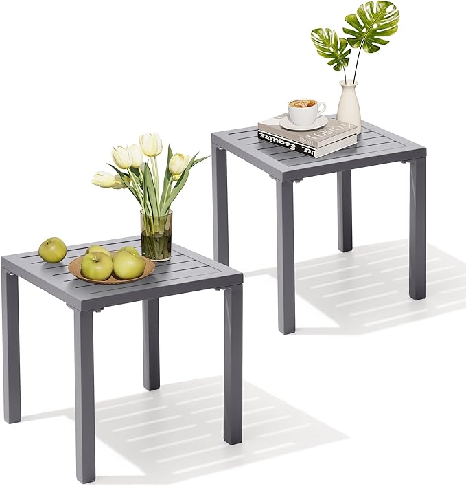 Crestlive Products Aluminum Outdoor Side Table Set of 2, Pool Lounge Chair Side Table, Weather Resistant Small Square Coffee End Table for Patio, Yard, Garden, Porch, Deck, Outdoor
