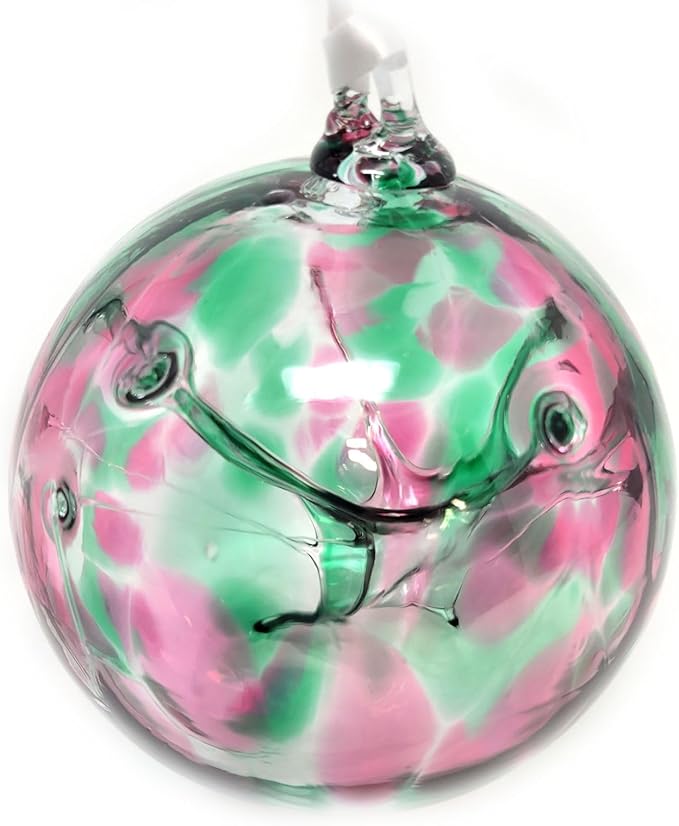 Tree of Life Glass Globe - Large 4.7 inch Hand Blown Handmade Hanging Garden Gazing Ball Indoor Outdoor Home Decor - Opal