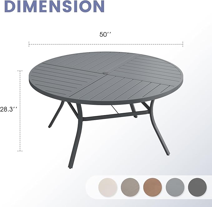 VICLLAX Outdoor Patio Round Dining Table, 50"x 50" Spliced Metal Tabletop for Deck Lawn Garden Backyard, Dark Grey