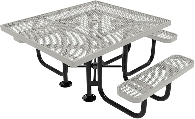 COATEDOUTDOORFURNITURE Coated Outdoor Furniture Heavy-Duty Portable ADA-Compliant Outdoor Picnic Table with Umbrella Hole, Expanded Metal Patio Dining Furniture Made in America (46" Square Top, Grey)
