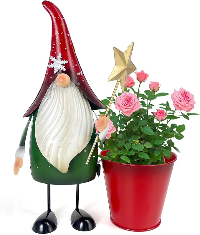 HONGLAND Christmas Decorations Outdoor Metal Gnome Yard Art Garden Gnomes Statue 13 Inch Santa Figurine for Holiday Christmas Lawn Patio Yard Garden Decor