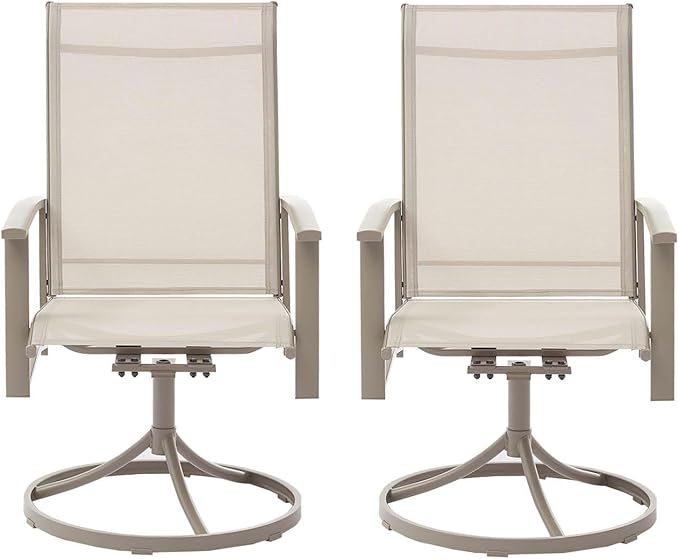 Patio Swivel Chairs Set of 2, Outdoor Swivel Chairs with Armrest, High Back Patio Chair with Metal Frame, All-Weather Outdoor Dining Chair for Deck, Porch and Lawn, Ivory Beige