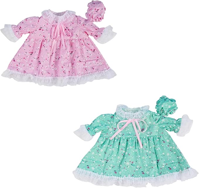 2-Pack Porch Goose Outfits for 23" Porch Goose- Lace Design Dress & Hat Set, Garden & Lawn Porch Goose Clothing for Patio Yard Lawn Decor (Green + Pink)