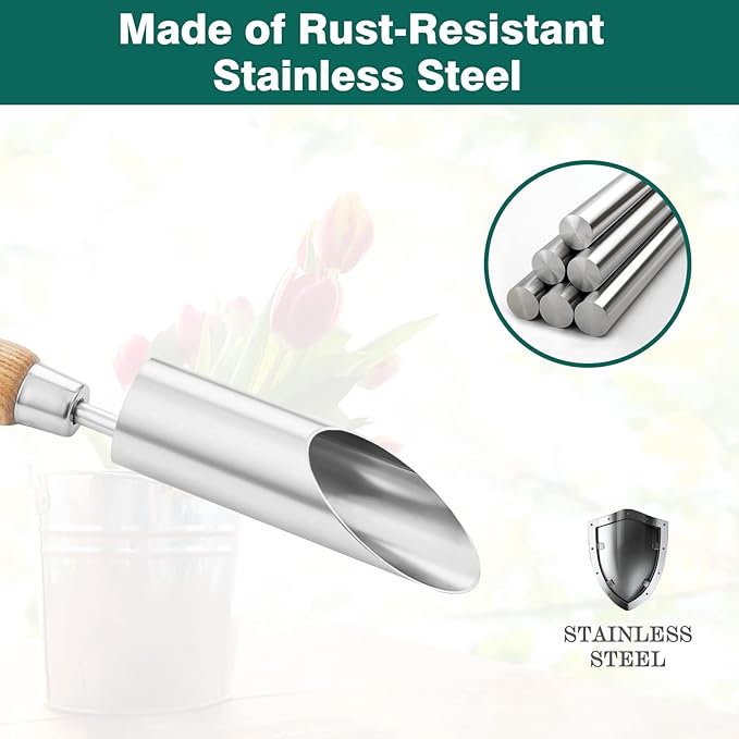 Berry&Bird Bulb Planter Tool, 12" Garden Bulb Transplanter Tool, Stainless Steel Manual Hole Digger with Wooden Handle, Transplanting Agricultural Dibble Tool for Seed Planting & Flower Planter