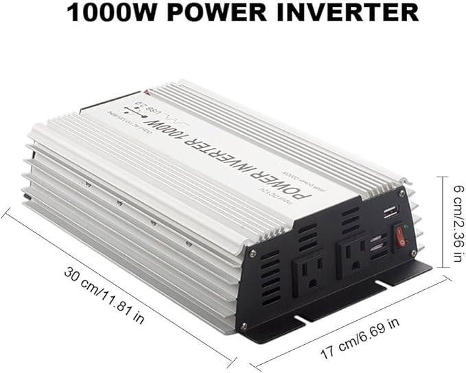1000W Power Inverter, Dual AC Outlets, DC 12V to 110V AC Car Converter with USB Charging Port for Smartphone, Laptop, Tablet.