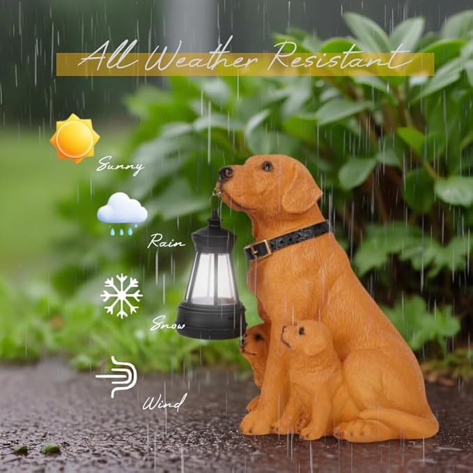 Labrador Dog Garden Statues with Solar Lantern, Outdoor Figurine Resin Sculpture Hanging Solar Power Lights for Decoration Yard Patio Balcony Lawn Ornament Art Decor, Unique Gift for Grandma Wowen Mom