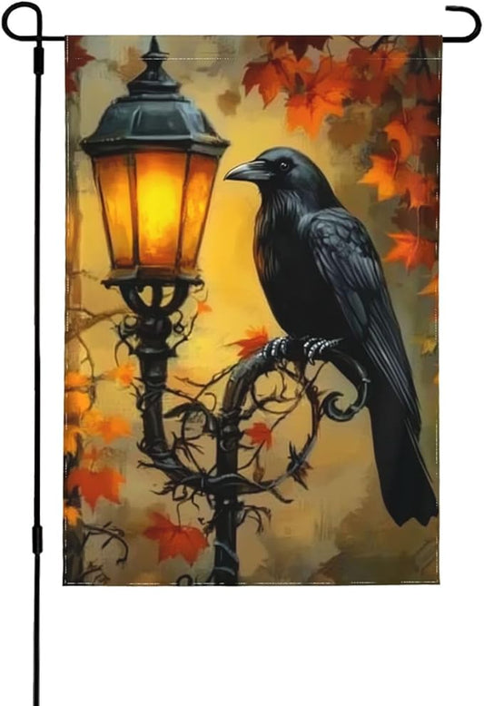 Crow Garden Flag Vertical Double Sided Outdoor Yard Flags 12.5x18 Inch Burlap Banners for House Lawn