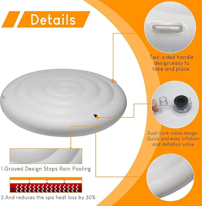5.4Ft Inflatable Hot Tub Cover, Outdoor Portable Round Cover with Handle,Rainproof Dustproof Insulated Energy Saving Lid for Spa Hot Tubs, Foldable Spa