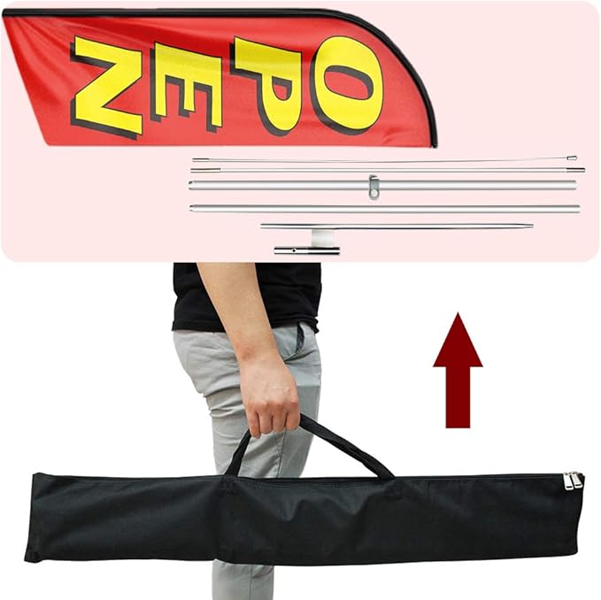 Open Flags for Business, 11FT Windless Flag With Aluminum Alloy Flagpole Kit, Stainless Steel Ground Stake, Portable Bag, Swooper Banner for Commercial Flags