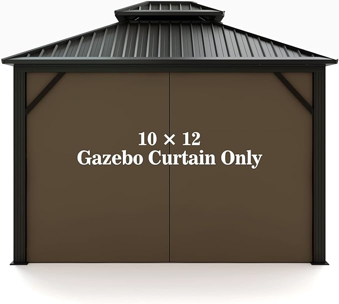 Gazebo Universal Replacement Privacy Curtain – Hugline 10' x 12' Gazebo Side Wall Outdoor Privacy Panel with Zipper (Brown)