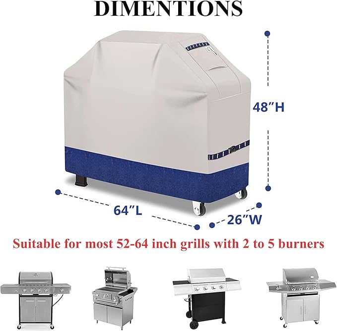 Grill Cover for Outdoor Grill 600D Heavy Duty 59Inch Waterproof,UV & Fade Resistant,BBQ Cover with Adjustable Straps,BBQ Grill Cover for Weber,Blackstone,Charbroil etc,Blue with Print