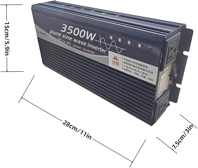 3500W Power Inverter 12V DC to 110V AC Converter with LED Display Dual AC Outlets Dual Fans Radiating for RV, Camp, Boat and Home Emergency Portable Pure Sine Wave Inverter (Smart Screen, 3500W 12V)