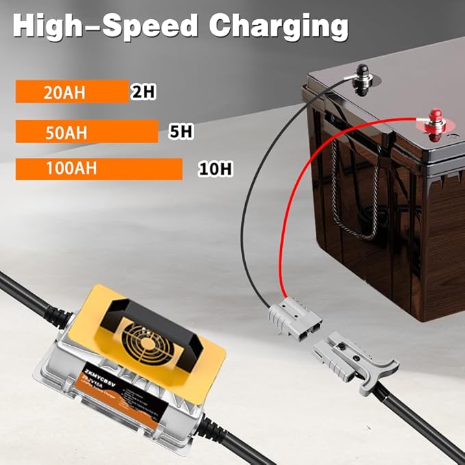 24V 10A Lithium Battery Charger, 29.2V 10A LifePO4 Battery Charger for 24V LiFePO4 Lithium Deep Cycle Rechargeable Battery, Multi Protections, Support Fast Charging, 24 Volt Charger for RV Boat Car