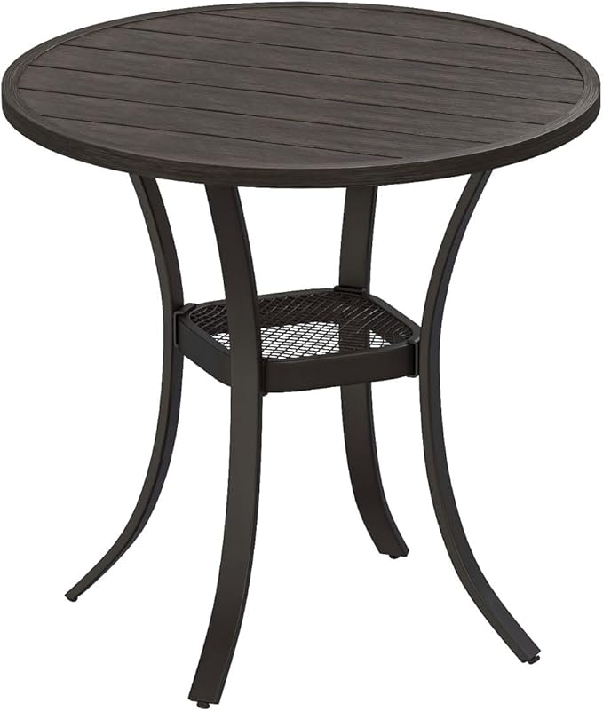 DIFY 27.6" Round Patio Dining Table, Outdoor Bistro Table with Rust Resistant Metal Frame, Ideal for Lawn, Backyard and Deck, Dark Grey