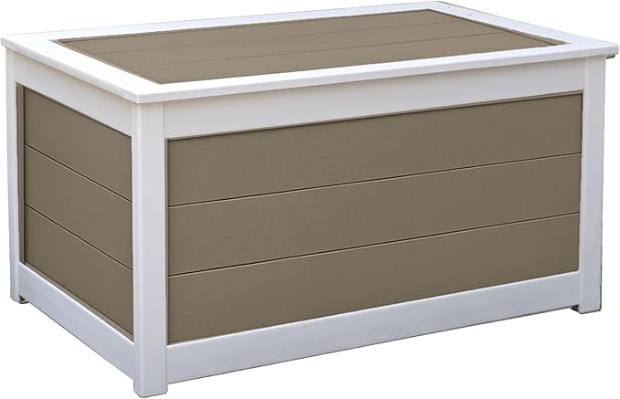 DutchCrafters Poly Waterproof Outdoor Deck Box 200-Gallon Large Deck Box Weatherproof Storage for Pool Decor, Porch Packages, Pool Towel Holder, Holds Up To 10 Cushions (Weatherwood & White)