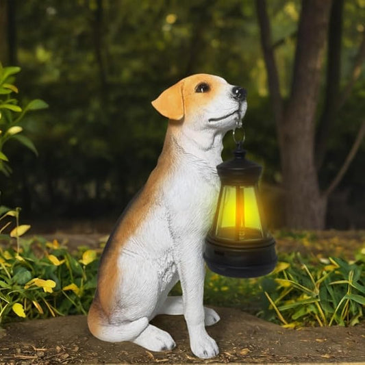 Beagle Dog Garden Statues with Solar Lantern, Outdoor Figurine Resin Sculpture Hanging Solar Power Lights for Decoration Yard Patio Balcony Lawn Ornament Art Decor, Unique Gift for Grandma Wowen Mom