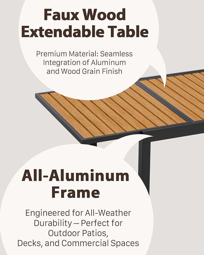 ZANDOR Expandable Outdoor Dining Set for 4-6-8,Patio Table and Chairs Set with Wood Top for Garden,Backyard,Porch,55"-82.7" Extendable Aluminum Outdoor Table Set with 4 Chairs,Grey