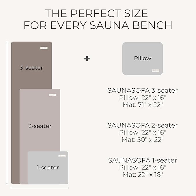 SAUNASOFA™ Sauna Mat & Pillow Set – 2 Seater Sauna seat Cushion with Pillow – Heat-Resistant Sauna kit for Infrared & Finnish saunas in Grey