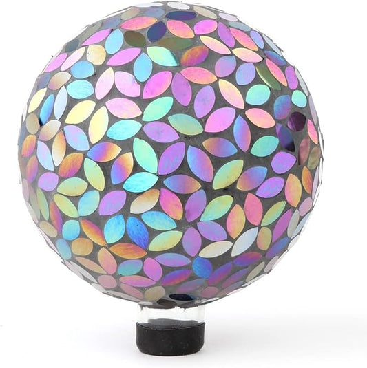 Lily's Home Colorful Mosaic Glass Gazing Ball, Designed with a Stunning Holographic Petal Mosaic Pattern to Bring Color to Any Home and Garden, Silver & Purple (10 Inches Dia.)