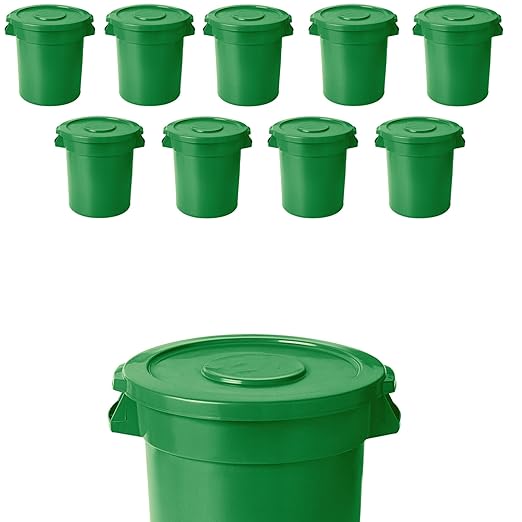 20 Gallon Trash Can With Lid Round Ingredient Storage Containers Recycling Bin Kitchen Garbage Can Office Garbage Can Trash Barrel Plastic Barrel Yard Waste Bin Outdoor Trashcan (10, Green)