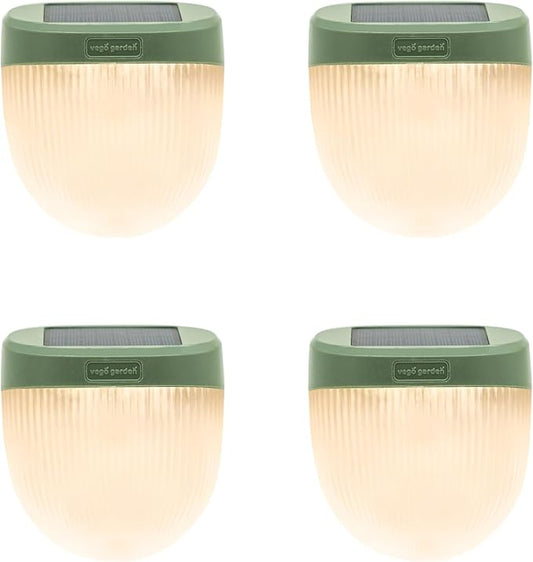 Vego garden Rippled Solar Garden Lights with Auto Sensors Magnetize Securely to Raised Beds, IPX4 Waterproof Outdoor LED Light for Patio & Yard Olive Green, 4 Pack