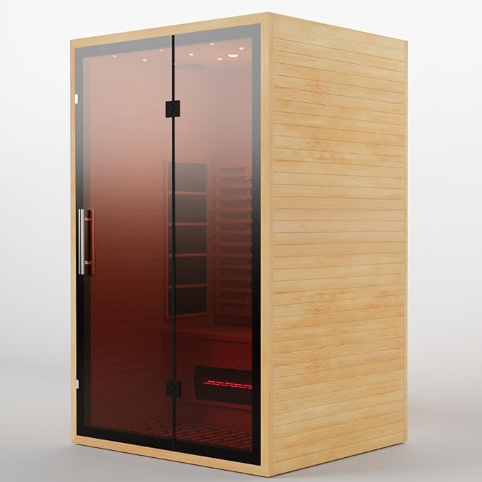 Full Spectrum Infrared Sauna for 2 Person, Upgraded WiFi Control Indoor Red Light Therapy Canadian Hemlock Wood Home Spa Saunas, Speaker, Oxygen bar, Reading & 7-Color Light, 1750 W, 110V US Instock