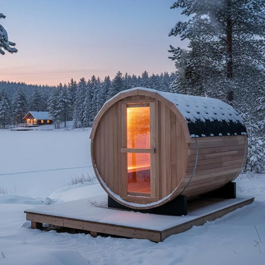 Outdoor Barrel Sauna, 8 Person Wooden Steam Sauna Room with 6kw Toule Electric Heater with Stone, Canadian Red Ceder, Asphalt Shingle Roof (Red Ceder)