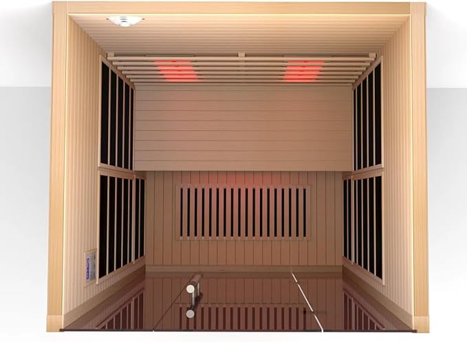 2 People Indoor Infrared Sauna, Low EMF Full Spectrum Red Heater with Carbon Heating Panels, Canadian Hemlock Wood, WiFi Control, 7-Color Starry Light, Reading Lamp, 1750W, 120V