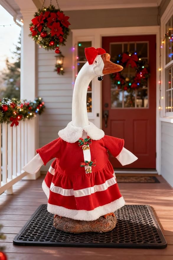 Christmas Porch Goose Outfit - 23" Goose Costume Festive Outfit for Cement Plastic Porch Goose Statue – Funny Outdoor Decor,Lawn Yard Decor,Classroom,Patio & Garden Party