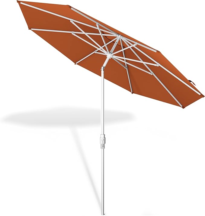 Midtown Umbrellas The Swilt 8 Feet Patio Umbrella in Terylast Terracotta (Dark Orange) Polyester Fabric - Fiberglass Ribs, Auto-Tilt Aluminum Frame For Backyard, Deck, Garden, Pool - White Pole