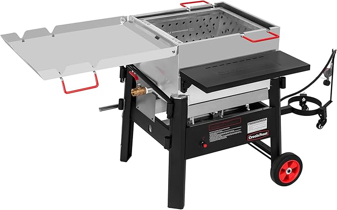 Creole Feast CFB1001A 90 QT Crawfish Boiler, Outdoor Single Sack Propane Gas Cooker with Folding Cylinder Mounting Bracket and Stirring Paddle for Seafood & Crawfish Season, Black