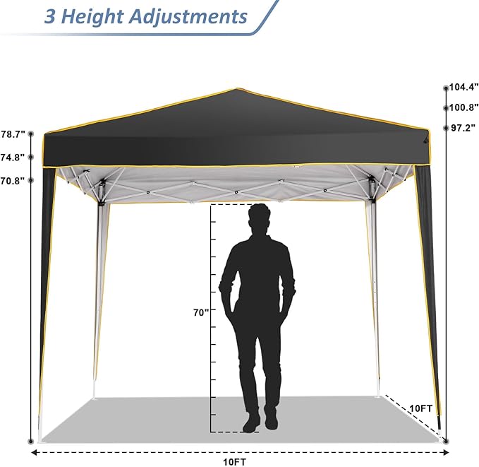 COBIZI 10x10 Pop Up Canopy with 4 Sidewalls and 4 Sandbags UV Protection 50+ Camping Commercial Wedding Portable Tent for Backyard, Black