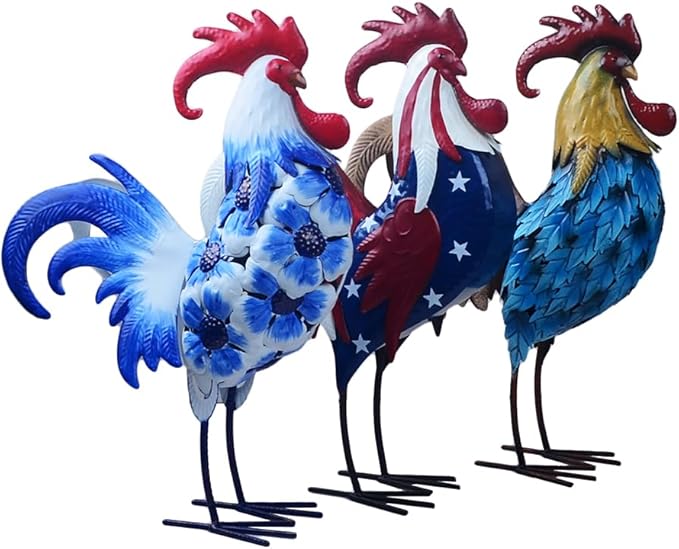 Rooster Statue Chicken Animal Sculpture Garden Decoration Metal Yard Art for Patio Lawn Backyard Outdoor Indoor Decoration