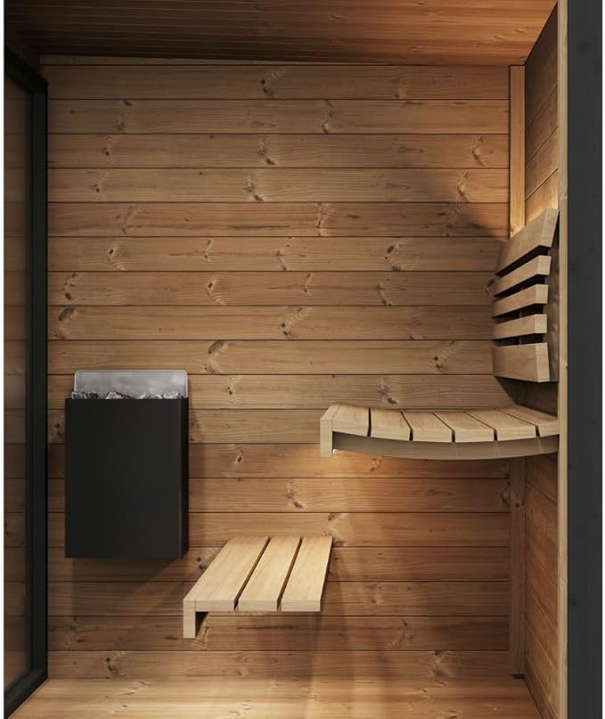 GL4 Outdoor Sauna Kit, Garden Luxury-Series Outdoor DIY Sauna Kit, Thermo-Spruce, up to 4 Persons Bundles (Sauna Heater and Sauna Stones Included) (Harvia Spirit SP60E - WiFi Xenio)