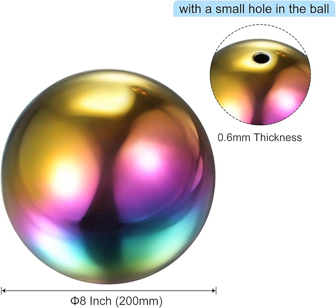 uxcell Rainbow Gazing Ball 8 Inch 200mm Reflective Sphere Polished Hollow Ball, Stainless Steel Gazing Globe Mirror Ball for Home Garden Outdoor Decoration