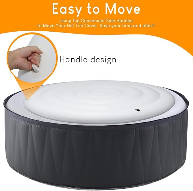 5.4Ft Inflatable Hot Tub Cover, Outdoor Portable Round Cover with Handle,Rainproof Dustproof Insulated Energy Saving Lid for Spa Hot Tubs, Foldable Spa