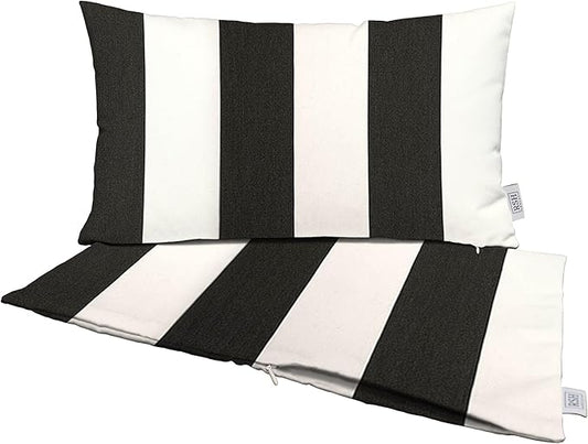 RSH DECOR: Sunbrella Pillow Covers Set of 2 | Covers Only - 26" x 16" | Outdoor Lumbar Pillow Covers Crafted with Sunbrella Performance Fabric | Cabana Classic Black Stripe