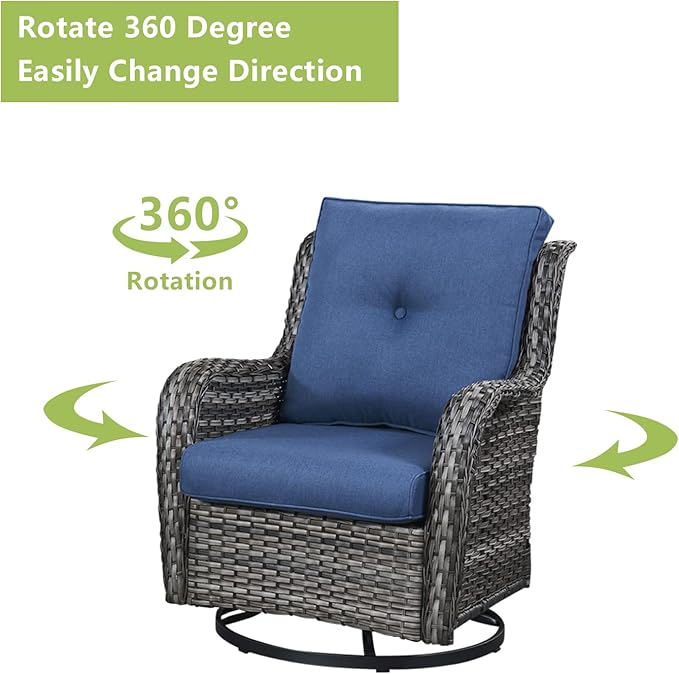 Rilyson 5 Piece Outdoor Patio Furniture Set - Rattan Wicker Patio Conversation Sets with 2 Swivel Rocker Chairs,2 Ottomans and 1 Loveseat for Outside Porch Deck Backyard(Mixed Grey/Blue)