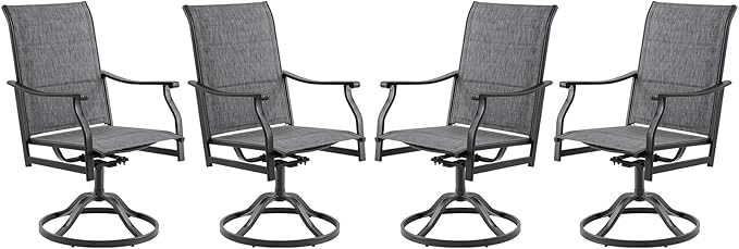 Swivel Patio Chairs Set of 4, Outdoor Patio Dining Chairs with Padded Textilene, Swivel & Rocker Metal Outdoor Dining Chairs All-Weather for Backyard, Gray Fabric with Black Frame