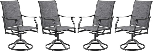 Swivel Patio Chairs Set of 4, Outdoor Patio Dining Chairs with Padded Textilene, Swivel & Rocker Metal Outdoor Dining Chairs All-Weather for Backyard, Gray Fabric with Black Frame