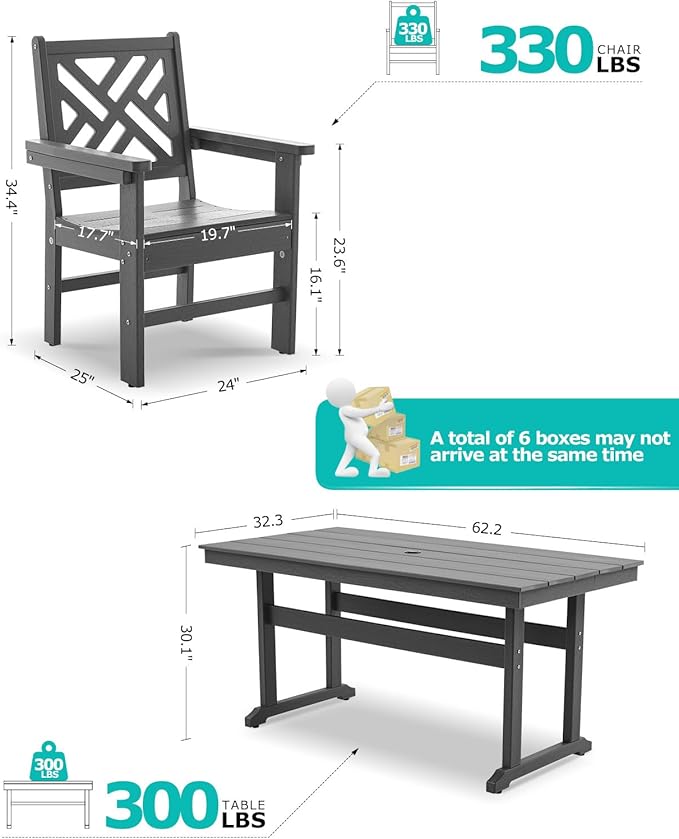 10 Piece HDPE Outdoor Dining Set for 8, Patio Dining Furniture Set with 2 Table and Umbrella Hole, Outdoor Table and Chairs for Garden, Poolside, Backyard, Deck