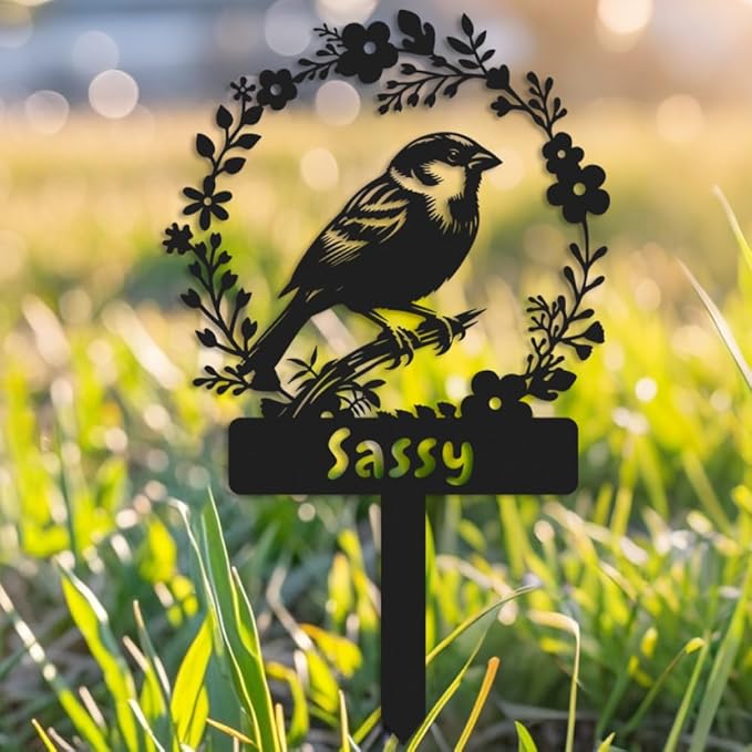 Custom Bird Memorial Stake,Metal Canary Grave Marker,Bird Garden Sign,Remembrance Stake,Bird Loss,Outdoor Garden Yard Sign Bird