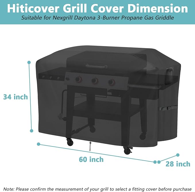 Grill Cover for Nexgrill Daytona 720-1057 3-Burner Griddle, 60 Inch Waterproof Outdoor BBQ Griddle Cover - 60 x 28 x 34 Inch