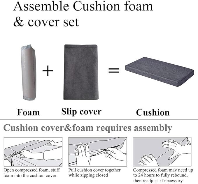 30 x 14 Inch Piano Bench Cushions for Indoor Furniture with Ties Non Slip Kitchen Dining Room Bench seat Cushion for Shoe Storage Ottoman Window Settee Pad, Gray