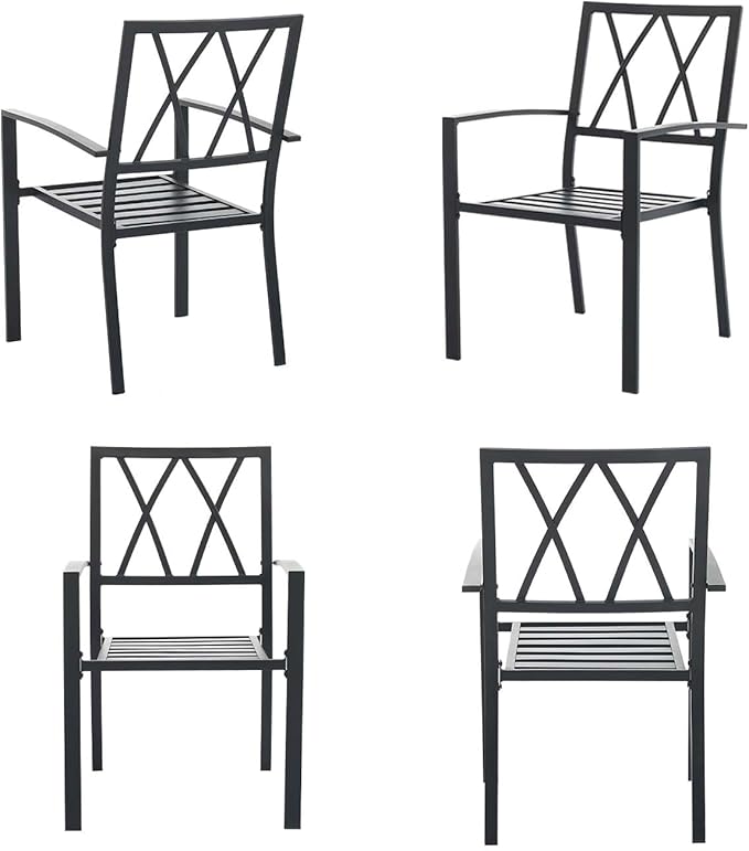 Outdoor Dining Chairs Set of 4, Aluminum Frame Stackable Patio Dining Chairs with Armrest, Wrought Iron Patio Bistro Chairs for Lawn, Backyard, Garden, Porch