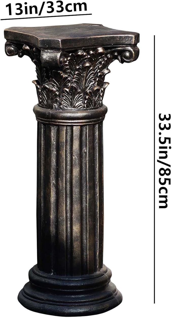 Decorative Roman Column Pedestal, Black Bronze, MGO Cement with Fiber, Classical Garden Pillar, Indoor Outdoor Decor, 33.5 inch Height, Wrap Foam Safely Delivered from Local Warehouse