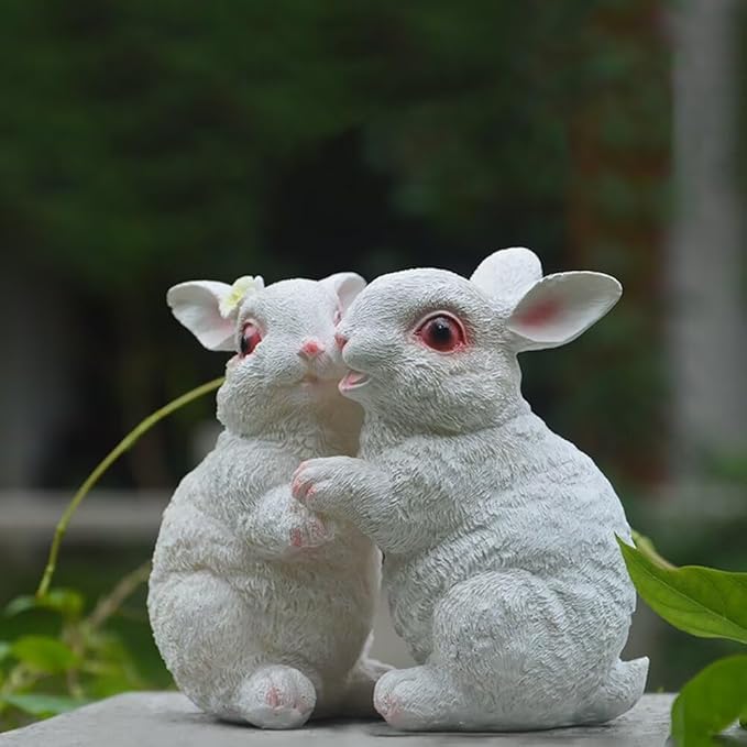 Garden Statues Bunny Decor Resin Dance Rabbit Figurine Cute Fairy Garden Decor Outdoor Statues for Patio Yard Porch Balcony Gifts for Women Mom Grandma White