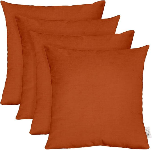 RSH Décor Sunbrella Outdoor Throw Pillows – Set of 4, 20" x 20" – Fade & Water-Resistant Performance Fabric with Plush Inserts – Handcrafted Patio, Porch, Sofa Accent Cushions (Canvas Rust)