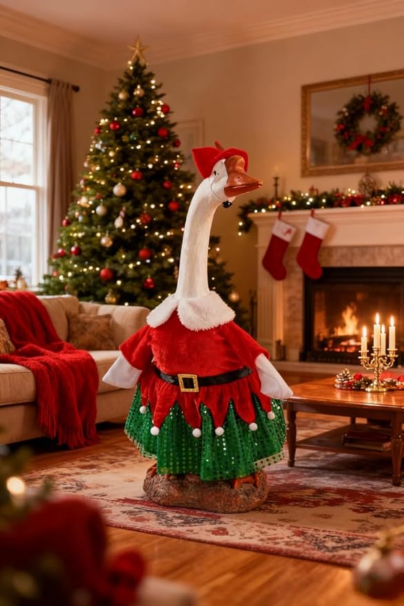 Christmas Porch Goose Outfit - 23" Goose Costume Festive Outfit for Cement Plastic Porch Goose Statue – Funny Outdoor Christmas Decor,Lawn Yard Decor,Patio & Garden Party