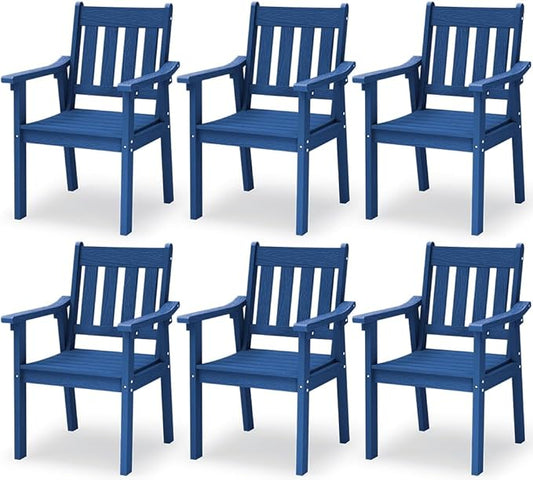 YEFU Patio Dining Chairs Set of 6: All Weather Outdoor Dining Chairs with Wide Curved Seat and Backrest - Outdoor Furniture Plastic for Outside Backyard/Garden/Porch/Deck 350lbs Capacity Blue